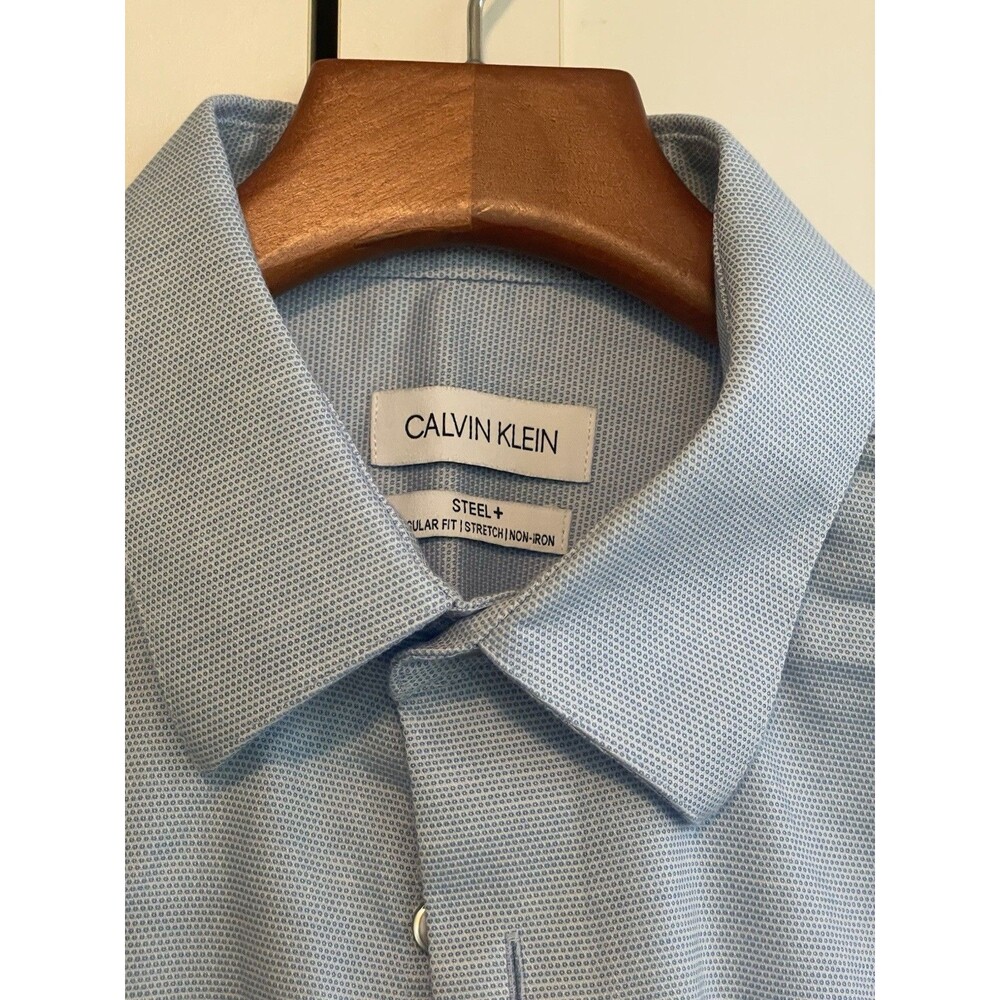 Calvin Klein Steel+ Slim Fit  Dress Shirt Men 14.5  34/35 Med Blue Long Sleeve